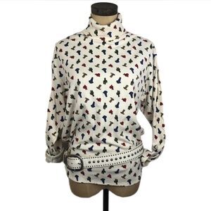 Vintage Style White Turtleneck with cowboy Western pattern